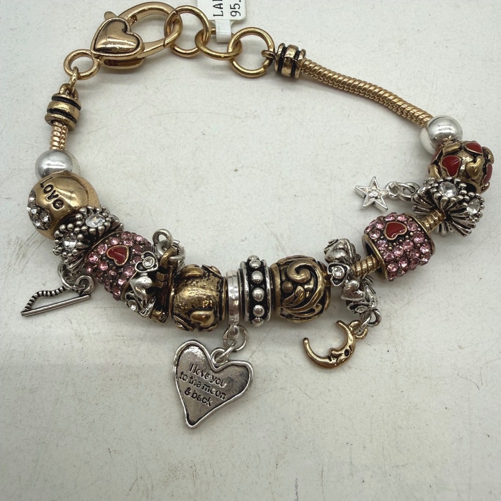 Landau Charm Bracelet Gold Silver Tone Heart Moon Star $95 nwt‎ romantic